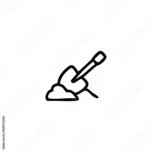 Black line drawing of a shovel digging into a pile of dirt