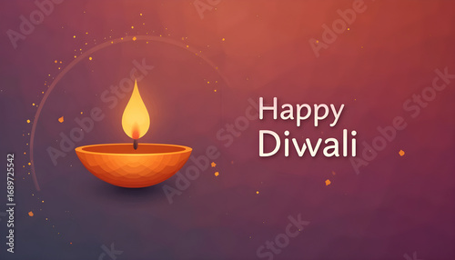 Happy Diwali 2026 Diya Lamp Greeting Card Design Traditional Oil Lamp with Glowing Particles on Warm Gradient Background Elegant Festival Poster for Holiday Messages and Invitations
