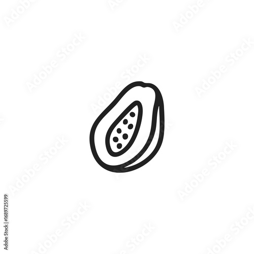 Simple black line drawing of a sliced papaya