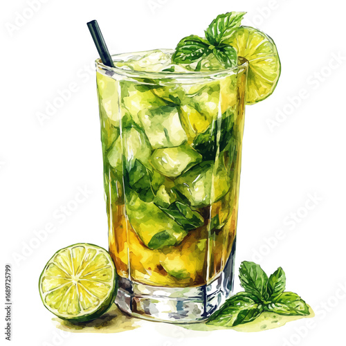 watercolor of Mojito, vector, isolated on a white background.
