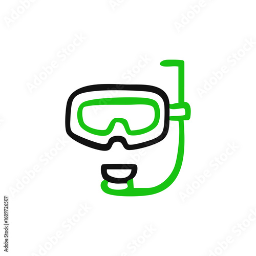 Green and black diving mask and snorkel
