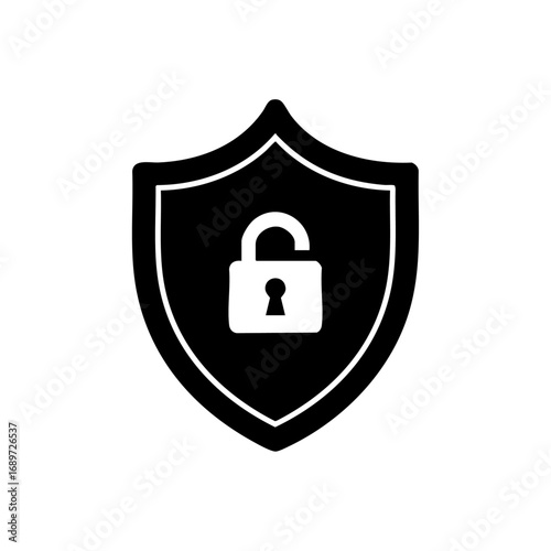 Shield with open padlock symbolizing digital security and data protection in modern business
