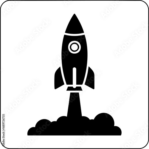 Bold rocket launching upwards with powerful exhaust smoke symbolizing progress and innovation