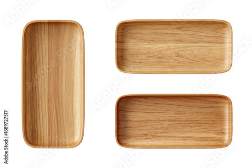 Two light-brown wooden rectangular trays, top-down view