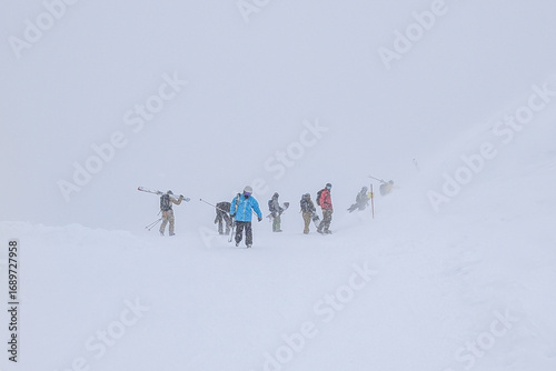 Extreme winter weather with heavy snow and poor visibility at a Japanese ski resort