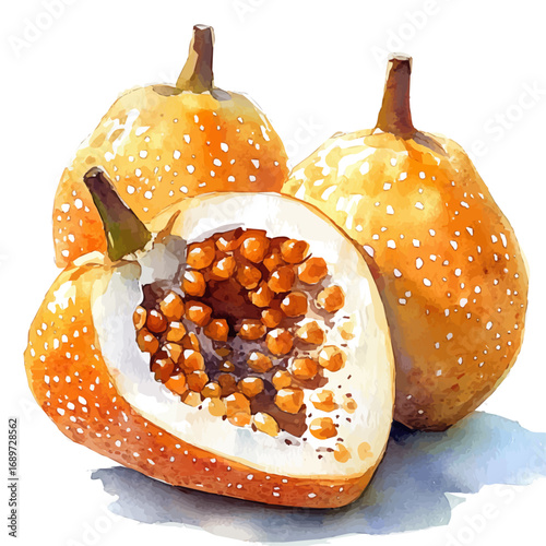 Medlar, watercolor drawing vector, isolated on a white background.