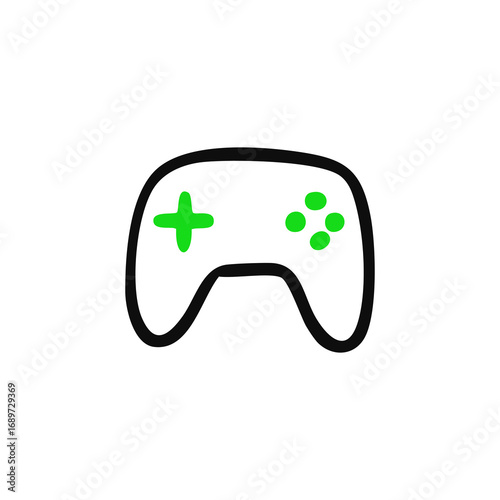 Simple black outline video game controller icon with green buttons