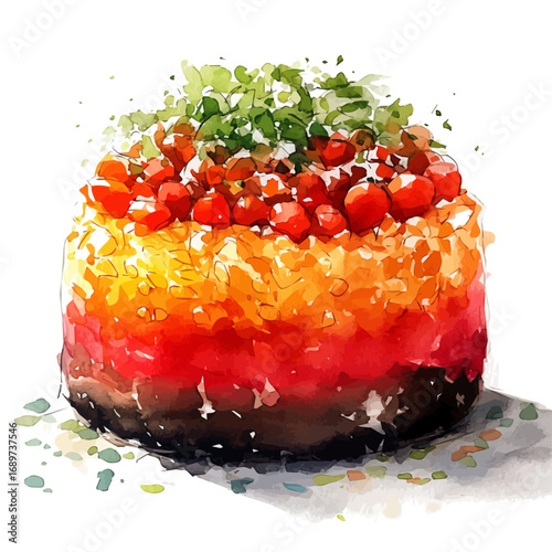 Kunafa, watercolor vector, isolated on a white background.