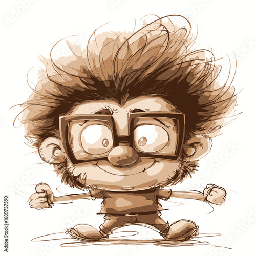 Whimsical Illustration of a Happy Boy with Glasses