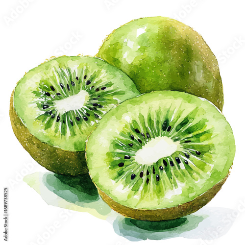 Kiwi, watercolor illustration vector, isolated on a white background.