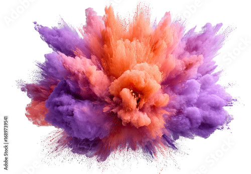 Abstract explosion of vibrant purple and orange powder