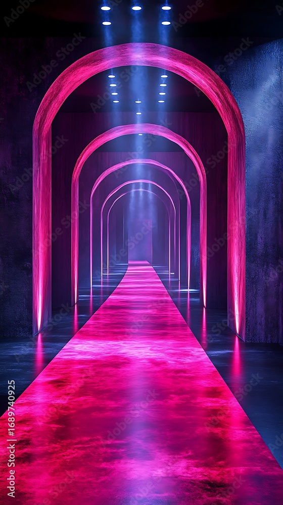 Fototapeta premium Runway arch pink purple glow wallpaper