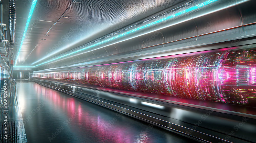 Obraz premium Futuristic Data Center with Illuminated Server Racks