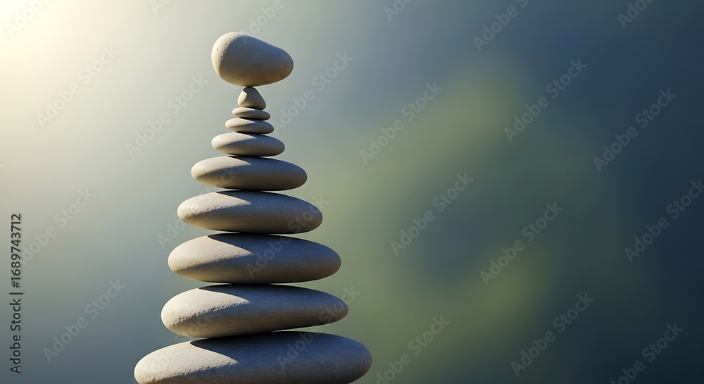 Obraz premium Balanced Stone Stack on Calm Natural Background in Soft Lighting