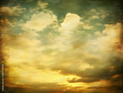 Vintage Sunset Sky Cloudscape,  Grunge Texture Background