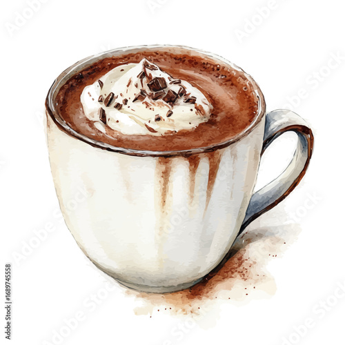 Hot Chocolate, watercolor clipart vector, isolated on a white background.
