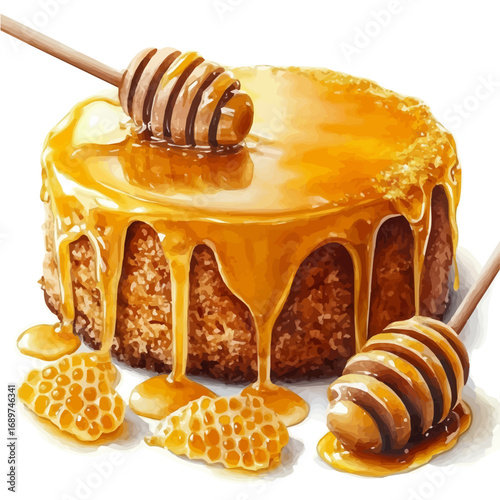 Honey Cake, watercolor painting vector, isolated on a white background.