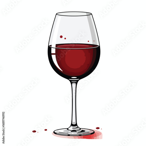 Minimalist Vector Illustration of Wine Glass with Red Wine in Modern Style