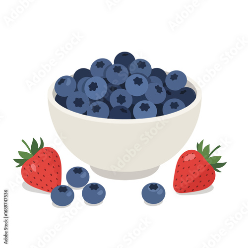 Vector Illustration of Blueberry and Strawberry Fruits in Modern Minimalist Style for Food Packaging and Market Design