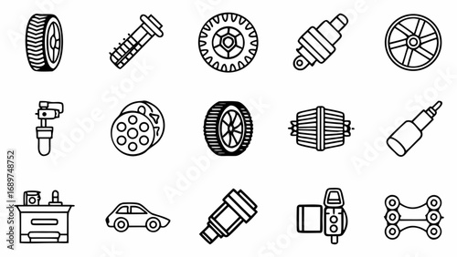Automotive car parts tires engine wheel shock absorber auto repair shop mechanic vehicle service maintenance ai generated  on transparent background silhouette