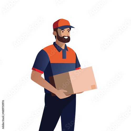 Flat vector illustration of a delivery courier holding a package