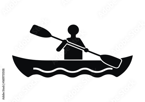 Silhouette of a person kayaking on a lake during an adventure