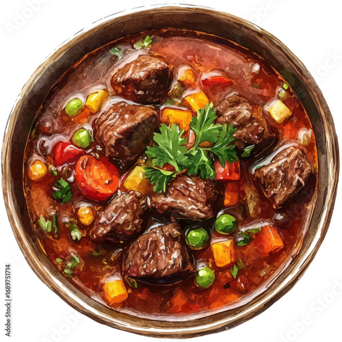 watercolor vector of Goulash, isolated on a white background.
