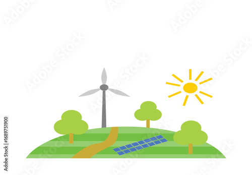 Abstract wind turbine silhouette with colorful energy flow