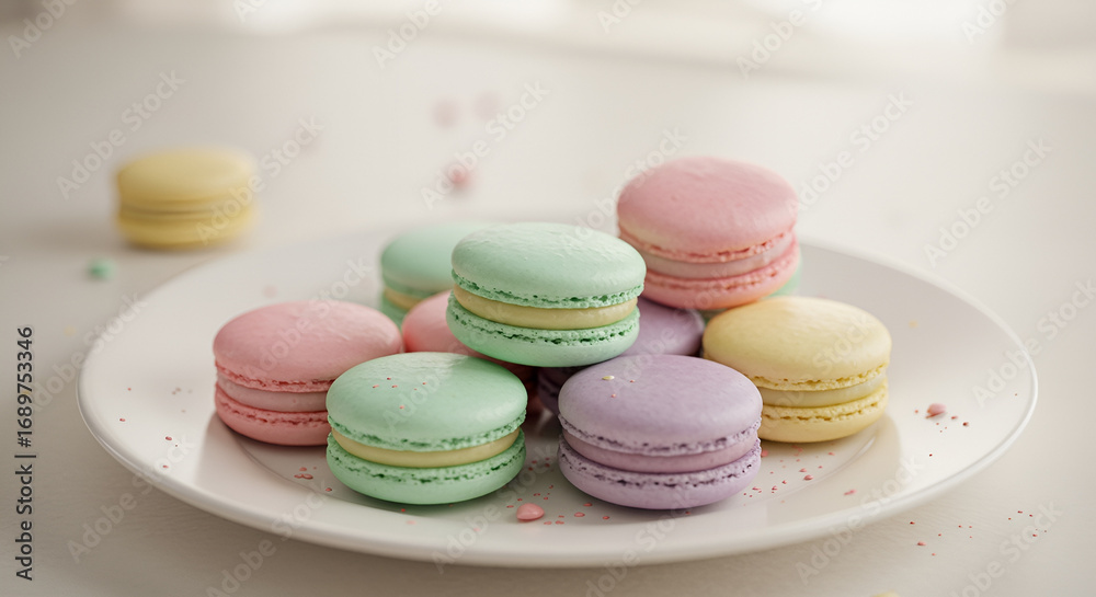 Obraz premium A dessert plate with macarons in pastel colors.