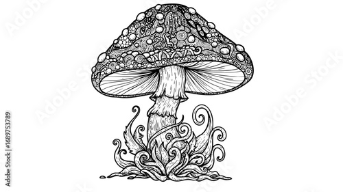 Intricate mushroom art with psychedelic swirls and detailed patterns for creative design projects and fantasy illustrations