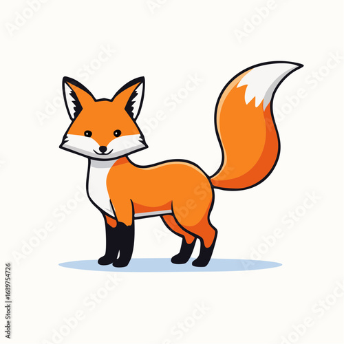 Cute cartoon fox standing, stylized design, simple colors.