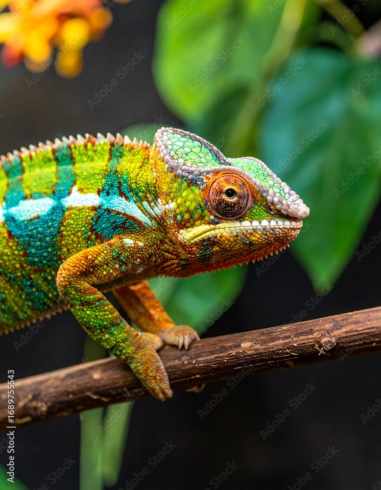 Fototapeta premium Vibrant chameleon on a branch