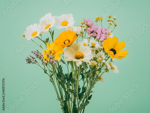 Vibrant Spring Bouquet Wildflowers Daisies Yellow White Flowers