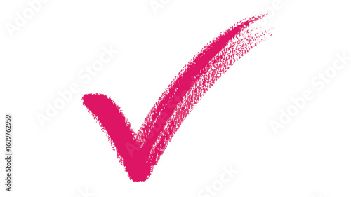 Pink hand-painted check mark textured brush stroke approval symbol