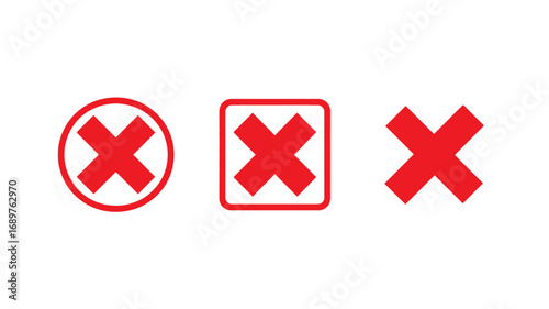 Red Cross Icons Circle Square and Simple Cross Marks for Rejection Cancellation or Error