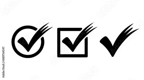 Three variations of check mark icons including circle square and standalone check marks ideal for web or print design