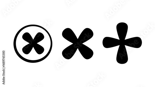 Set of three abstract black cross icons on white background