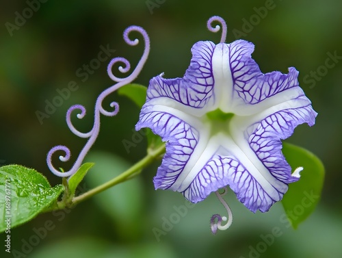 Stunning Purple Flower with Intricate Veining and Curly Tendrils