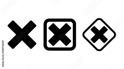 Three variations of a black X rejection symbol in different frames