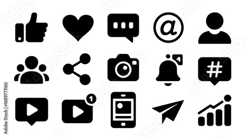 Social Media Icons A Set of Glyph Symbols for Communication Interaction and Networking
