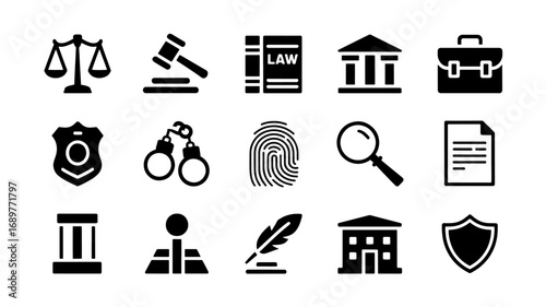 Collection of law and justice icons perfect for legal professionals and websites