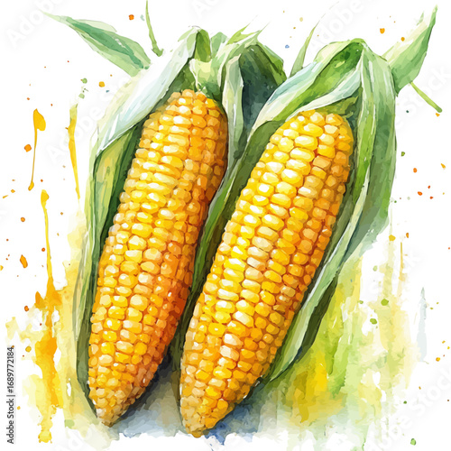 Corn, watercolor vector, isolated on a white background.