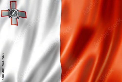 Closeup of the maltese flag waving with patriotic symbolism and detail