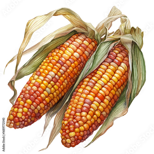 Corn, watercolor painting vector, isolated on a white background.