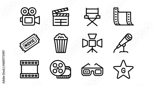 Movie production film industry cinema icons vector illustrations