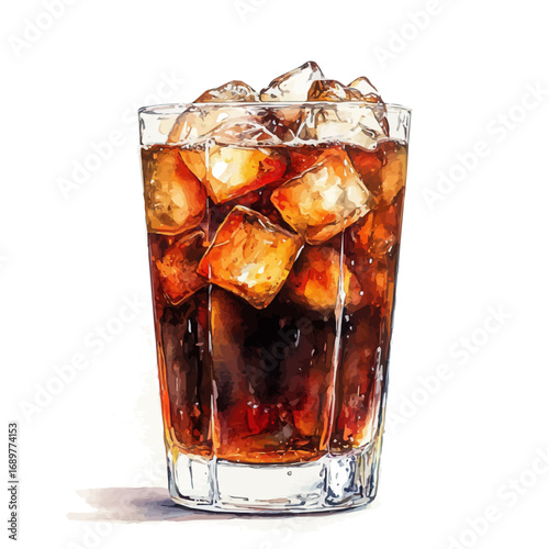 Cola, watercolor drawing vector, isolated on a white background.