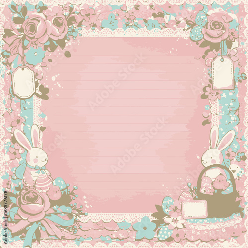 Pastel Easter Bunny & Floral Frame for Spring Designs
