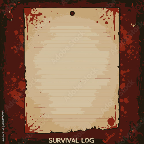 Survival Log Sheet with Grunge Splatter Design for Post-Apocalyptic Themes