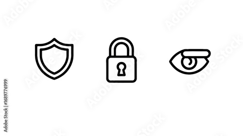 A trio of security icons for digital protection.