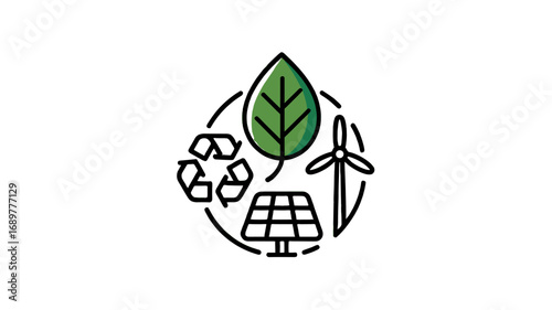 Eco-friendly elements arranged in a circular format, symbolizing sustainability and environmental consciousness.